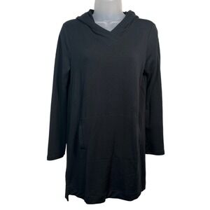Pure Jill Luxe Tencel Lyocell Black V-Neck Hoodie Tunic Pullover Sz Petite XS